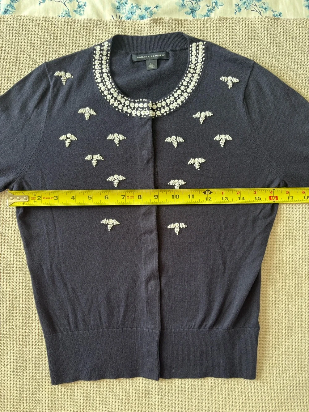 Banana Republic Navy Blue Embellished Jewel Neck Cotton Cardigan Sweater XS